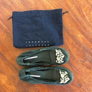 Vera Wang Lavender Black Suede Bejeweled Ballet Flats Sz 9 incl. Dust Bag